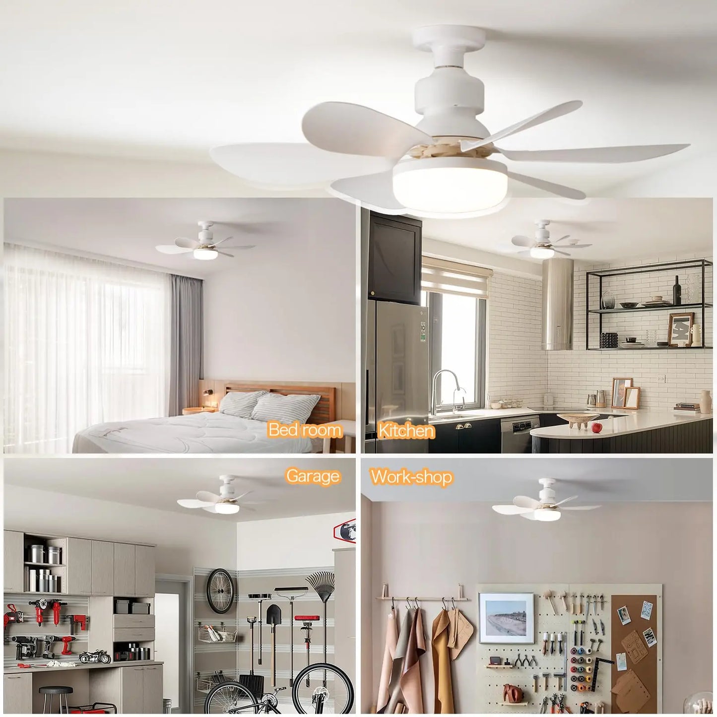 LED 30W ceiling fan light E27 with remote control for dimming, suitable for living room, study, household use.