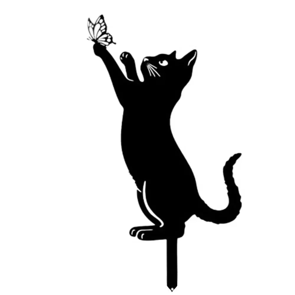 Iron Art Black Cat Garden Statue Silhouette Sculpture Outdoor Garden Backyard Decoration Waterproof Cat Figurine Yard Art