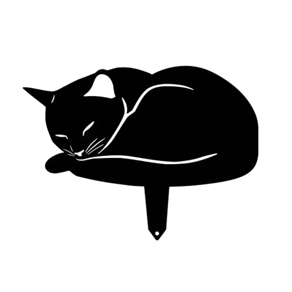 Iron Art Black Cat Garden Statue Silhouette Sculpture Outdoor Garden Backyard Decoration Waterproof Cat Figurine Yard Art