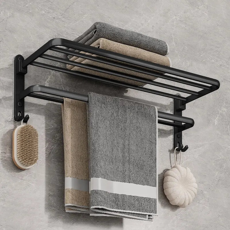 Matte Black Towel Holder Wall Mount With Hook (50CM)