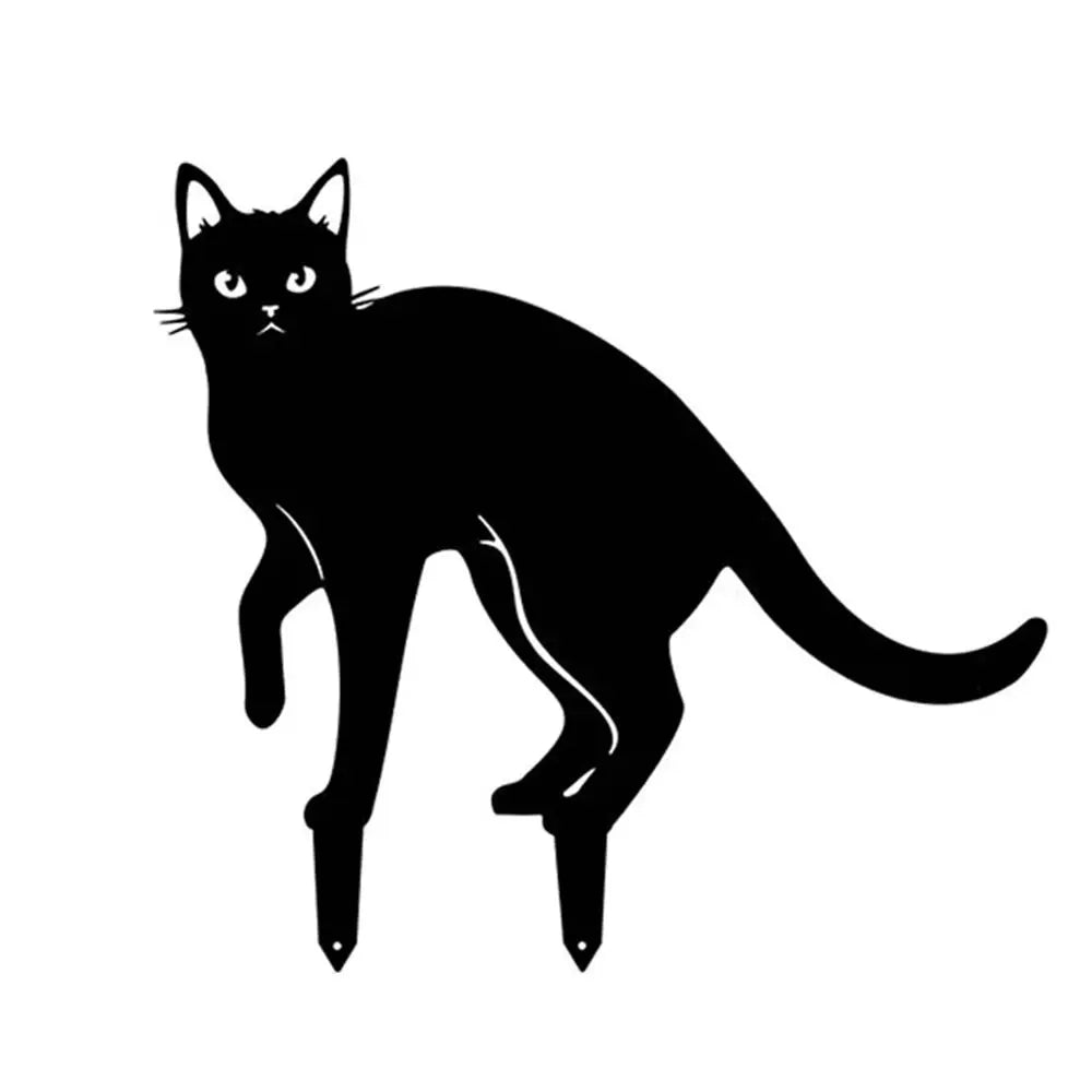 Iron Art Black Cat Garden Statue Silhouette Sculpture Outdoor Garden Backyard Decoration Waterproof Cat Figurine Yard Art