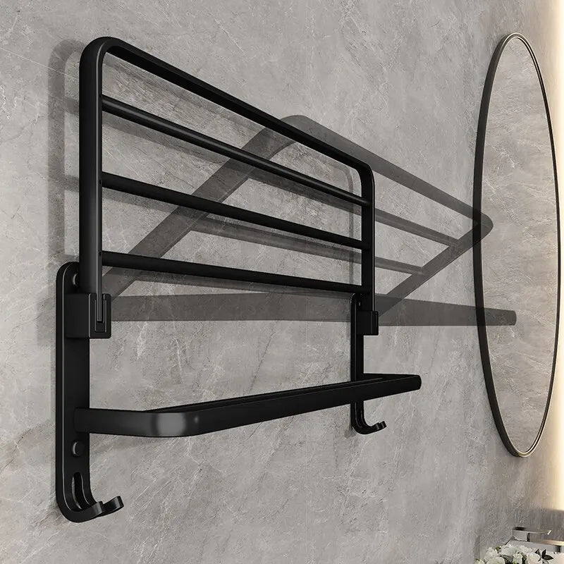 Matte Black Towel Holder Wall Mount With Hook (50CM)