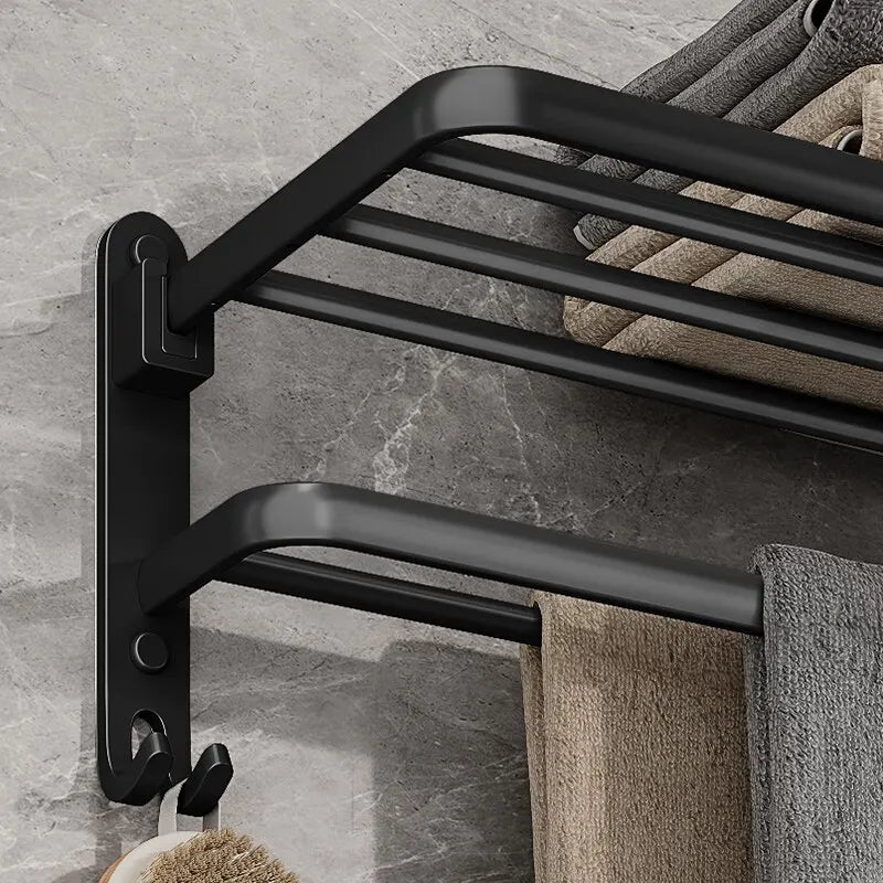 Matte Black Towel Holder Wall Mount With Hook (50CM)