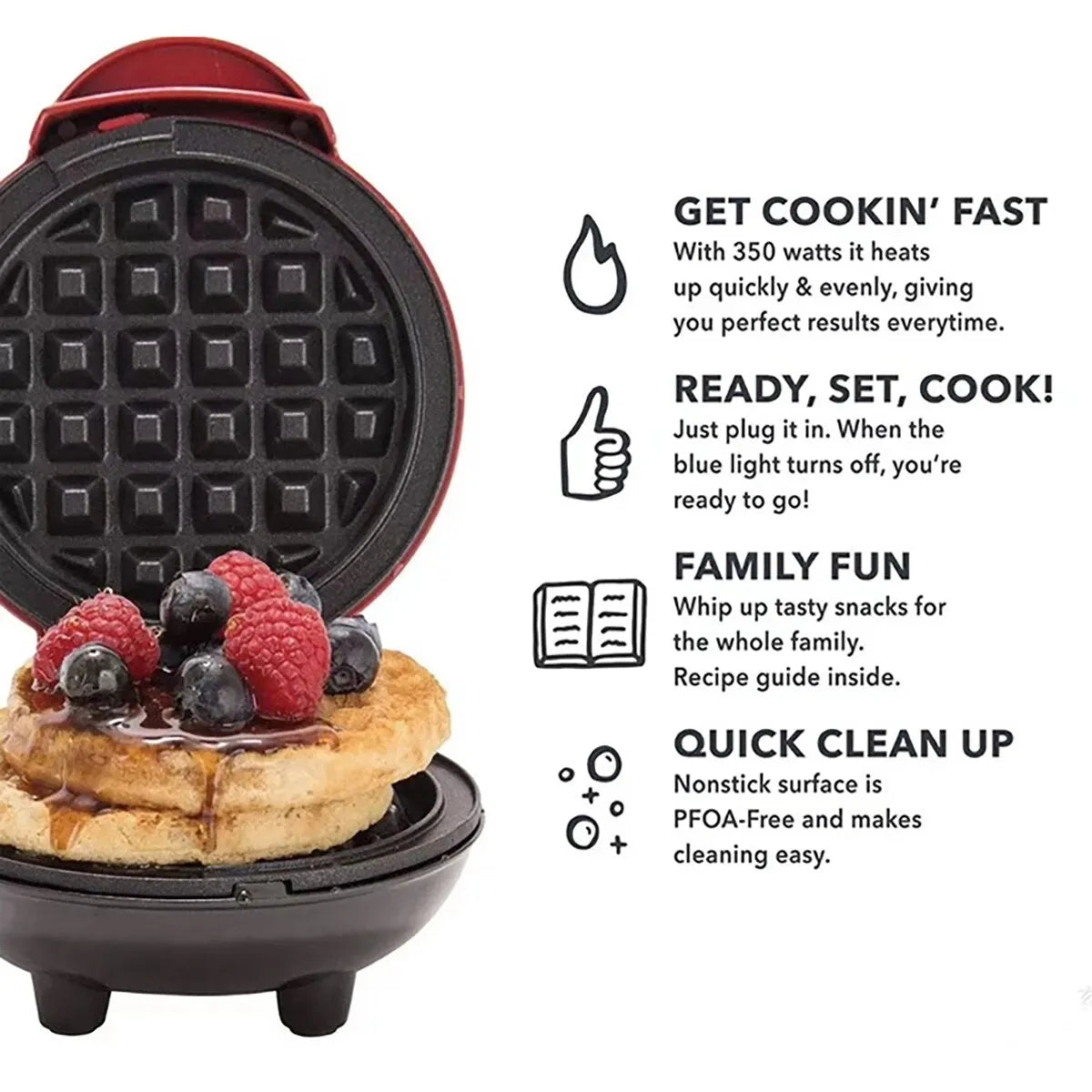 Mini Waffle Maker With A Non-Stick Surface