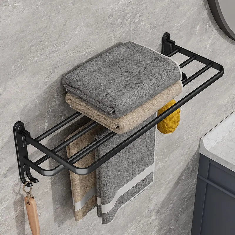 Matte Black Towel Holder Wall Mount With Hook (50CM)