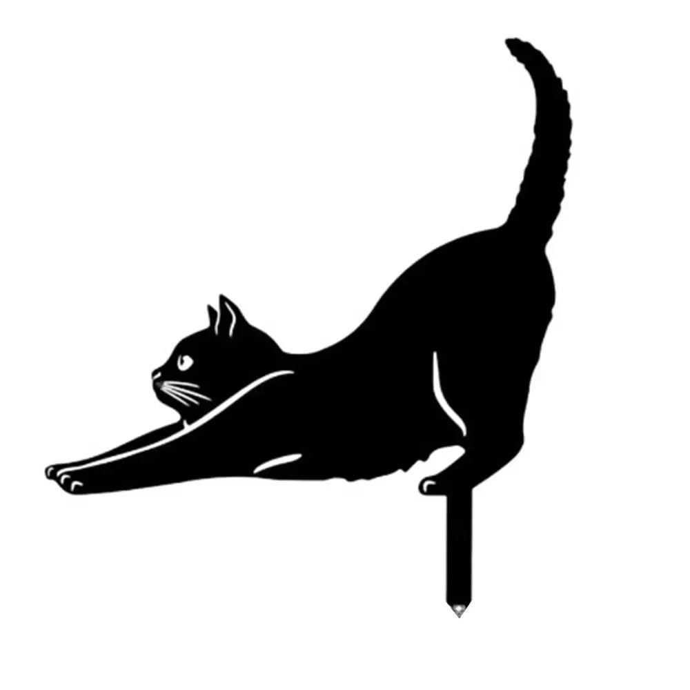 Iron Art Black Cat Garden Statue Silhouette Sculpture Outdoor Garden Backyard Decoration Waterproof Cat Figurine Yard Art