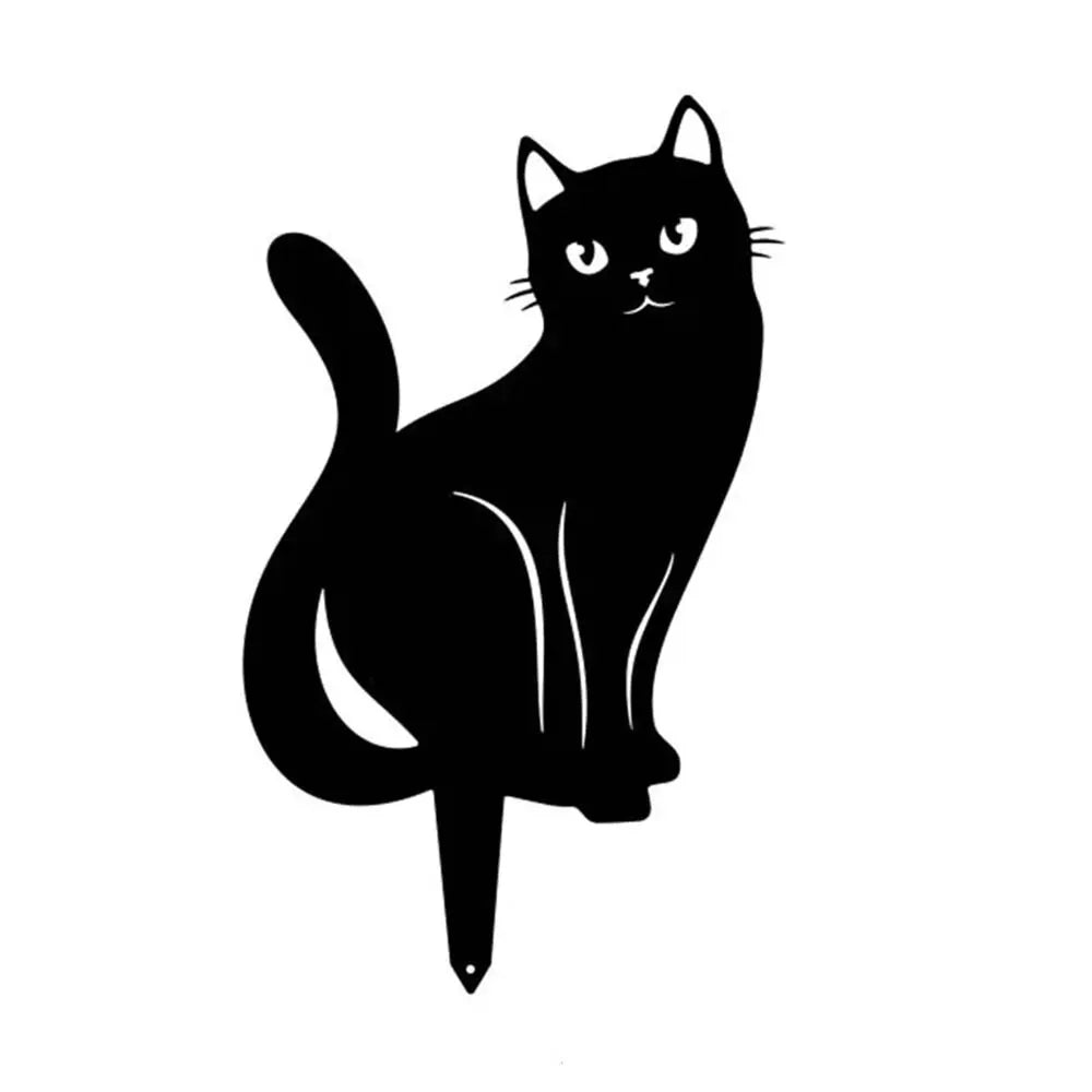 Iron Art Black Cat Garden Statue Silhouette Sculpture Outdoor Garden Backyard Decoration Waterproof Cat Figurine Yard Art