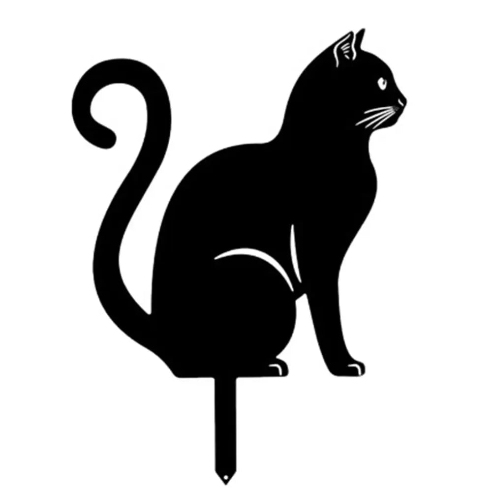 Iron Art Black Cat Garden Statue Silhouette Sculpture Outdoor Garden Backyard Decoration Waterproof Cat Figurine Yard Art