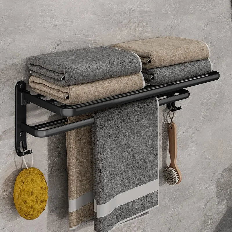 Matte Black Towel Holder Wall Mount With Hook (50CM)